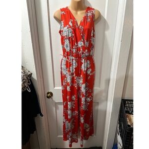 Tacera Red Floral Tank Jumpsuit‎ in S